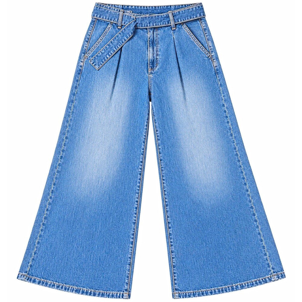 a.n.a Women's High Rise Wide Leg Crop Blue Denim Cotton Jeans Pockets Pleated 16